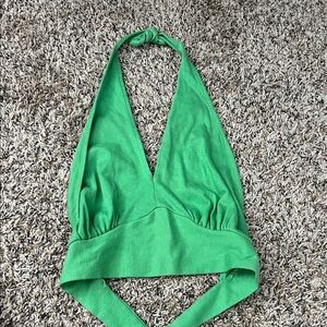 Vintage 60s/70s Ship ‘n Shore☘️Green Halter Top – Tie Back Open Back Retro